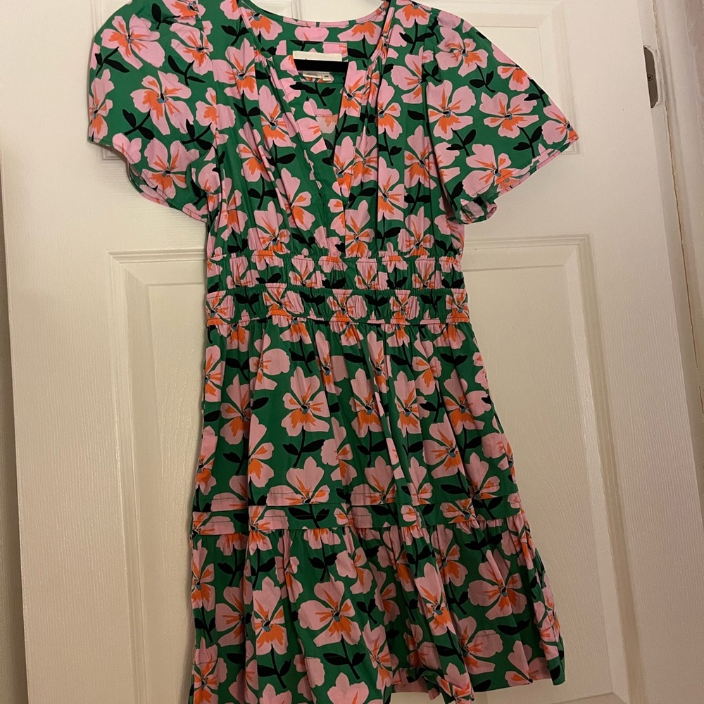 Anthropologie Somerset Green and Pink Floral Mini Dress